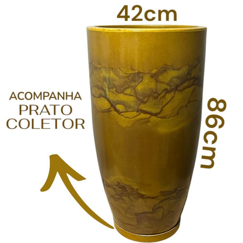 Vaso Gigante Marmorizado Decorativo Para Plantas Natural Grande Flor Artificial Jardinagens Polietileno Com Prato 86CM