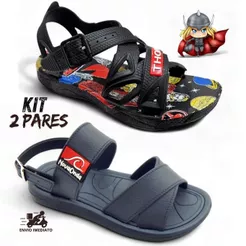 Kit 2 Pares Sandalia Menino Nova Onda + Sandalia Infantil Personagens Masculino Herois