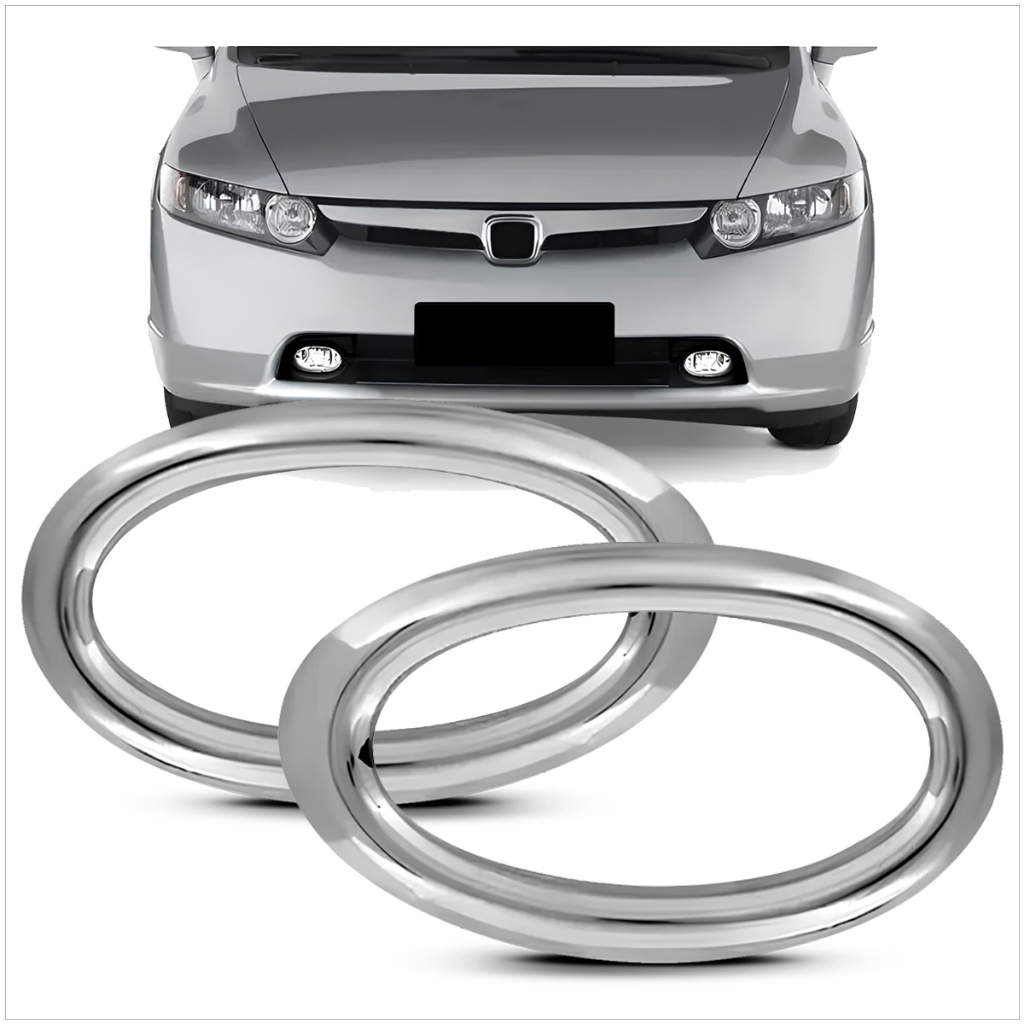 Par Moldura Farol Milha Civic 2005 a 2009 Aplique Aro Cromado