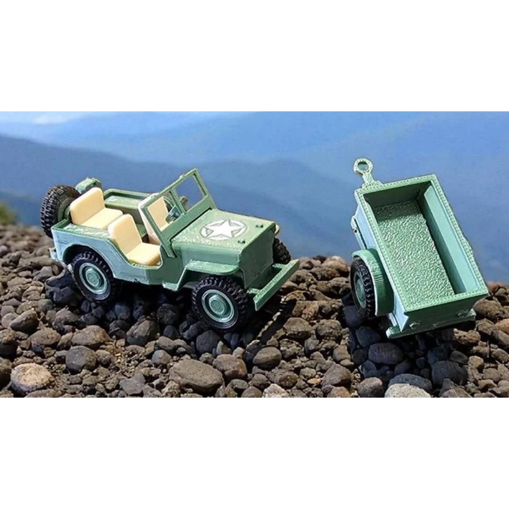 Kit Miniatura Jeep Militar 3D + Carretinha Jeep - Kit Card / Kit Cartão Brinquedo Presente. DESMONTADO