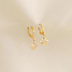Brinco de Argola Estrela Vazada Delicada Banhado a Ouro 18k ou Prata Anti Alérgico