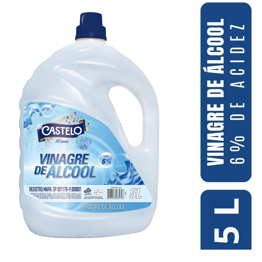 Vinagre Alc Castelo 5 ou 10 Litros Concentrado 6% Limpeza Escolha a Variação