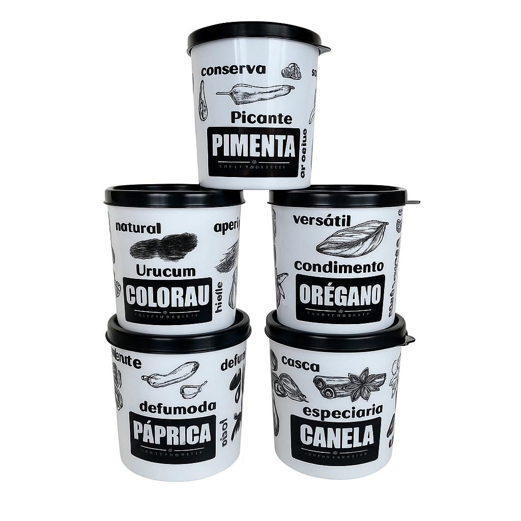 Kit 5 Potes Plásticos Porta Condimentos Porta Temperos 200ML em Oferta na Shopee