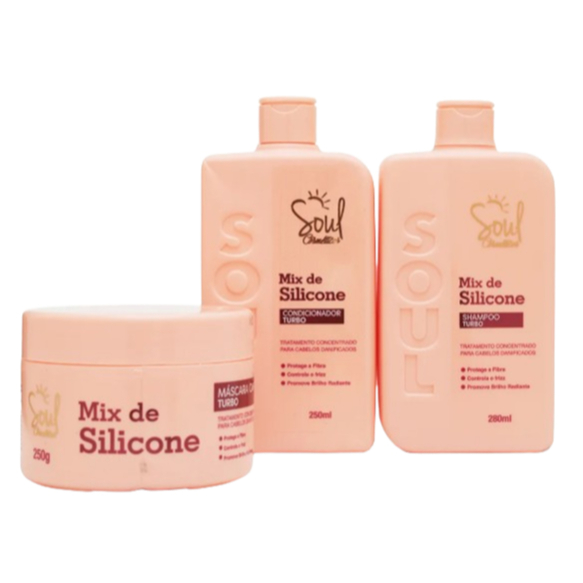 Kit Soul Mix de Silicone Turbo 3 Produtos Shampoo Condicionador Máscara Anti Frizz Brilho Intenso em Oferta na Shopee