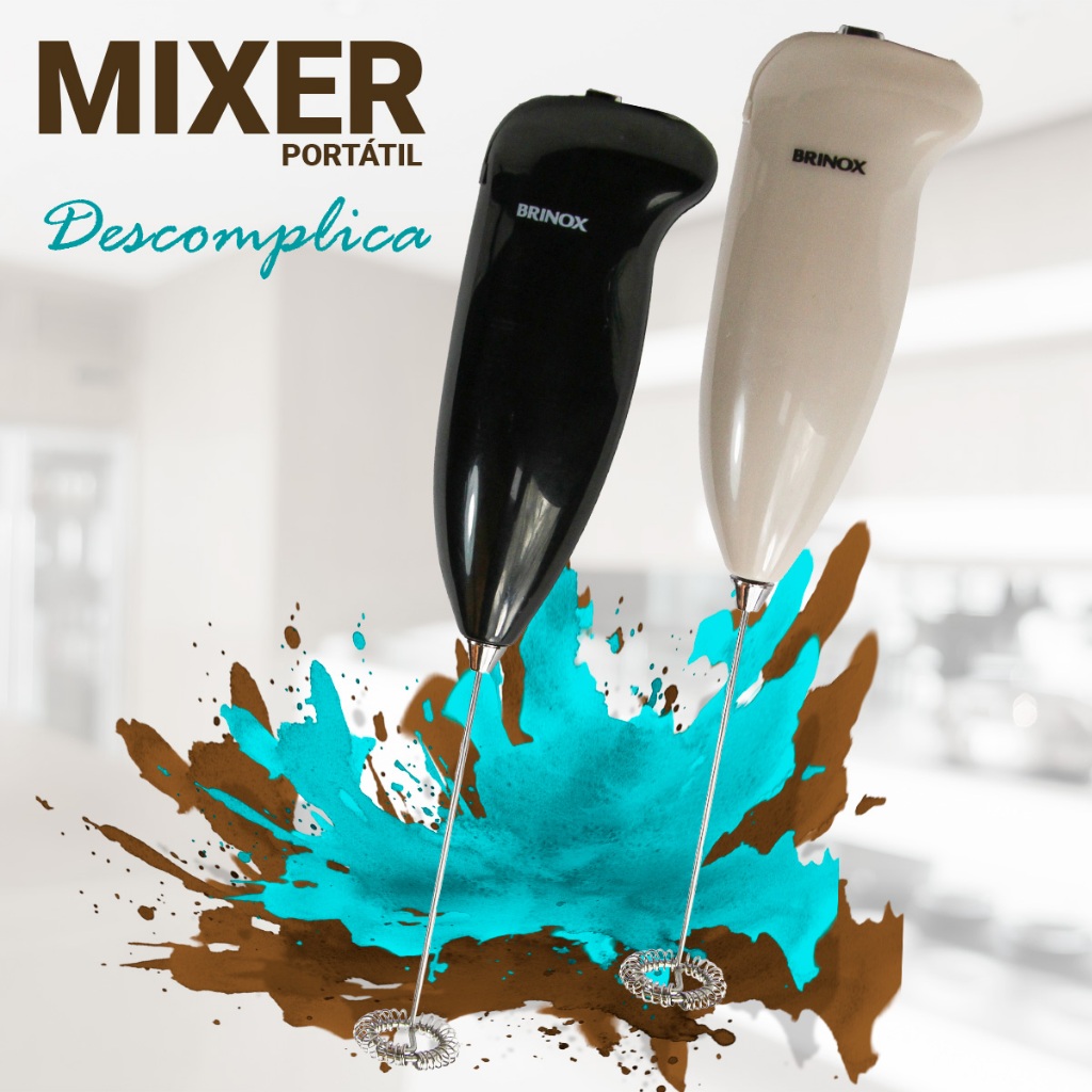 Mini Mixer Misturador Elétrico Portátil Batedor De Bebidas e Ovos Brinox 22Cm a Pilha