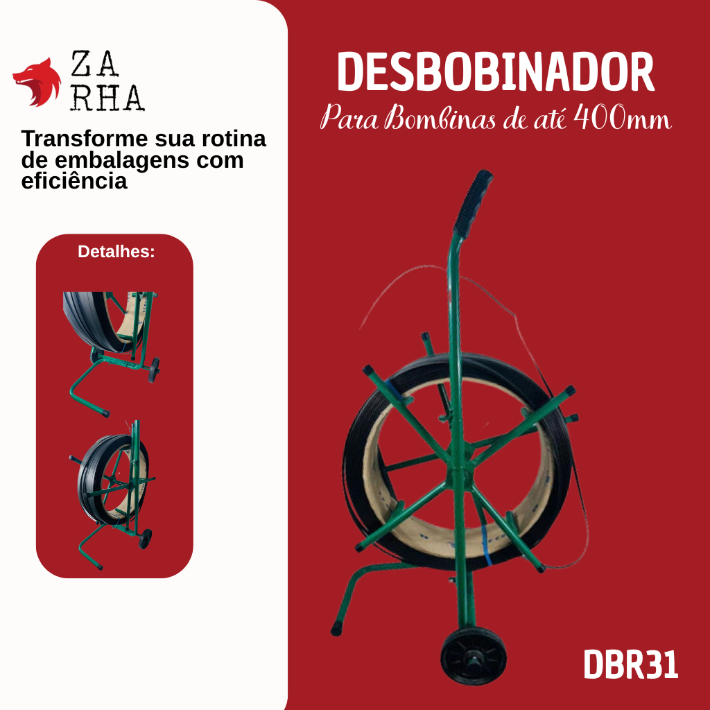 Desbobinador Industrial Reforçado DBR31 MAGUS para Fita PET Bobinas 400mm com Freio Aço até 30kg