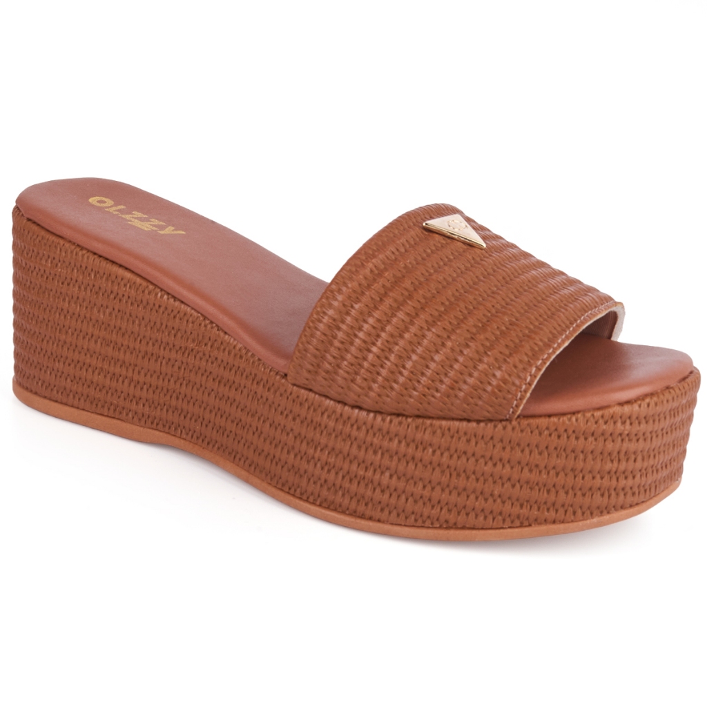 Tamanco Feminino Plataforma Sandália Flatform Detalhe Dourado Chinelo Confortável Original Olzzy