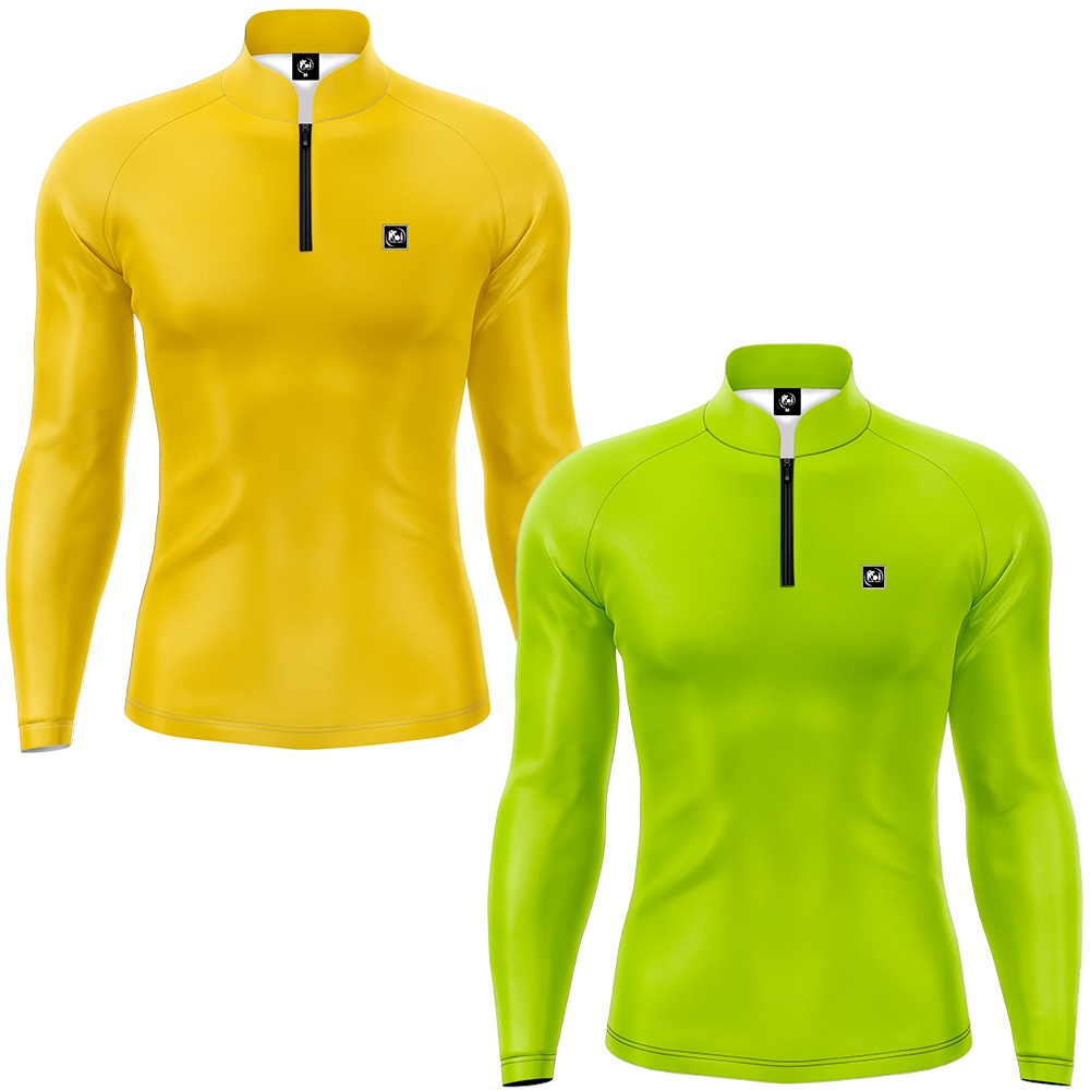 Kit 2 Camisetas Camisa Pesca Básica Com Proteção Solar Cores Amarelo e Verde Limão