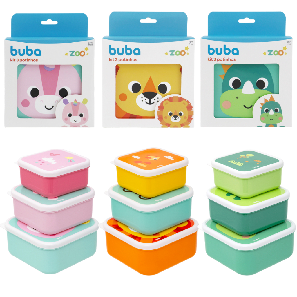 Kit 3 Potinhos Buba Zoo Infantil | Potes Para Lancheira, Frutas e Papinha, Livre de BPA em Oferta na Shopee