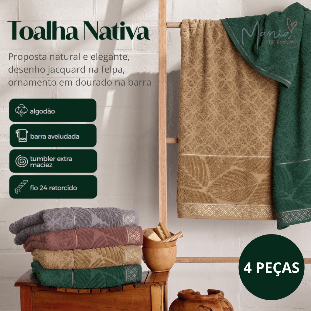 Jogo Toalha De Banho Grossa 100% Algodão Super Macia Felpuda Jacquard Barra Aveludada 4 Peças Nativa em Oferta na Shopee