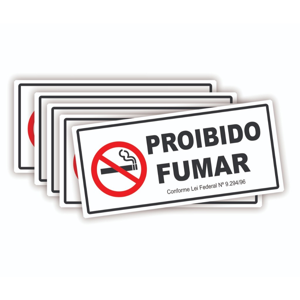 Placa Proibido Fumar - 24x11 - Sinalização - Lei Federal Branco - Com fita adesiva dupla face