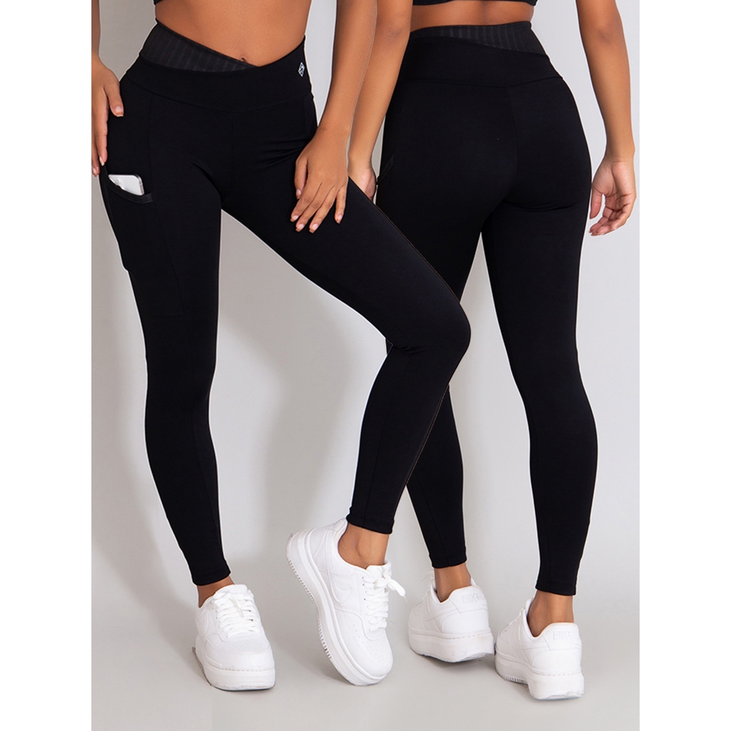 Calça Feminina Poliamida Legging Bolso Recorte 3D Yoga-Corrida em Oferta na Shopee