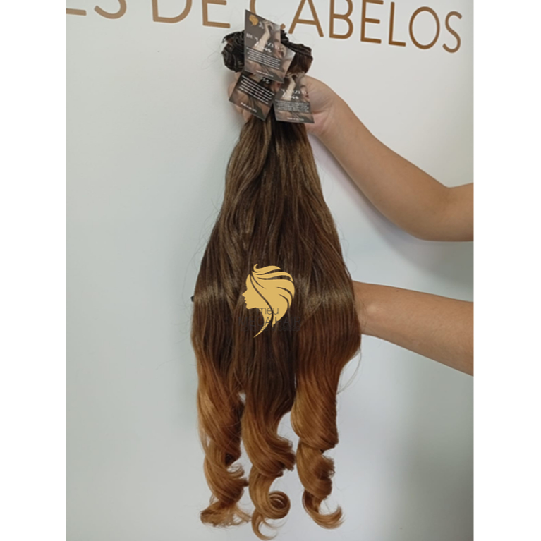 Aplique de Cabelo na Tela Mega Hair Natural Fibra Russa Ondulado Californiana 50cm Premium Bella Hair