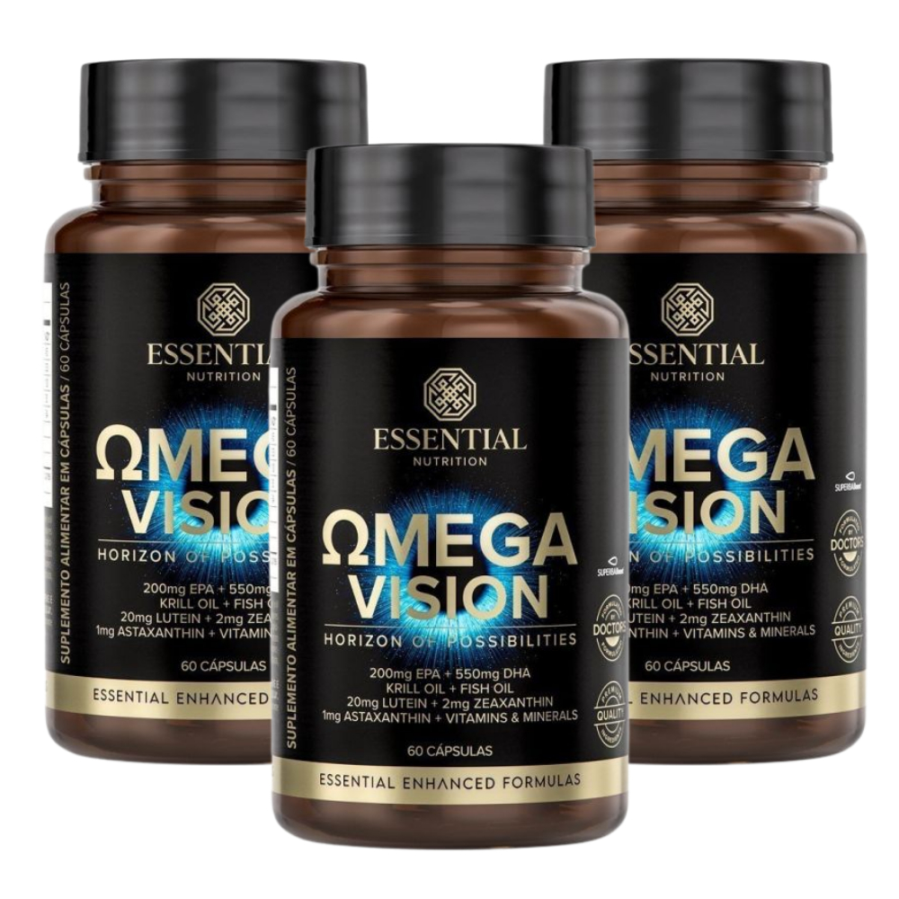 Kit 3x Omega Vision (Ômega 3 + Krill Oil) 60 Capsulas - Essential Nutrition