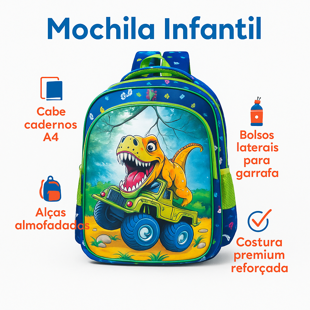 Mochila Infantil de Dinossauro Escolar Unissex | Mochila de Costas Aventura | Para Meninos e Meninas em Oferta na Shopee