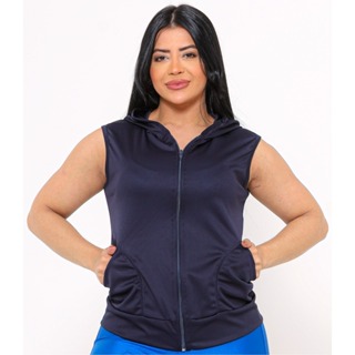 Jaqueta Colete Dry Fit Azul Marinho Com Capuz Academia Caminhada em Oferta na Shopee