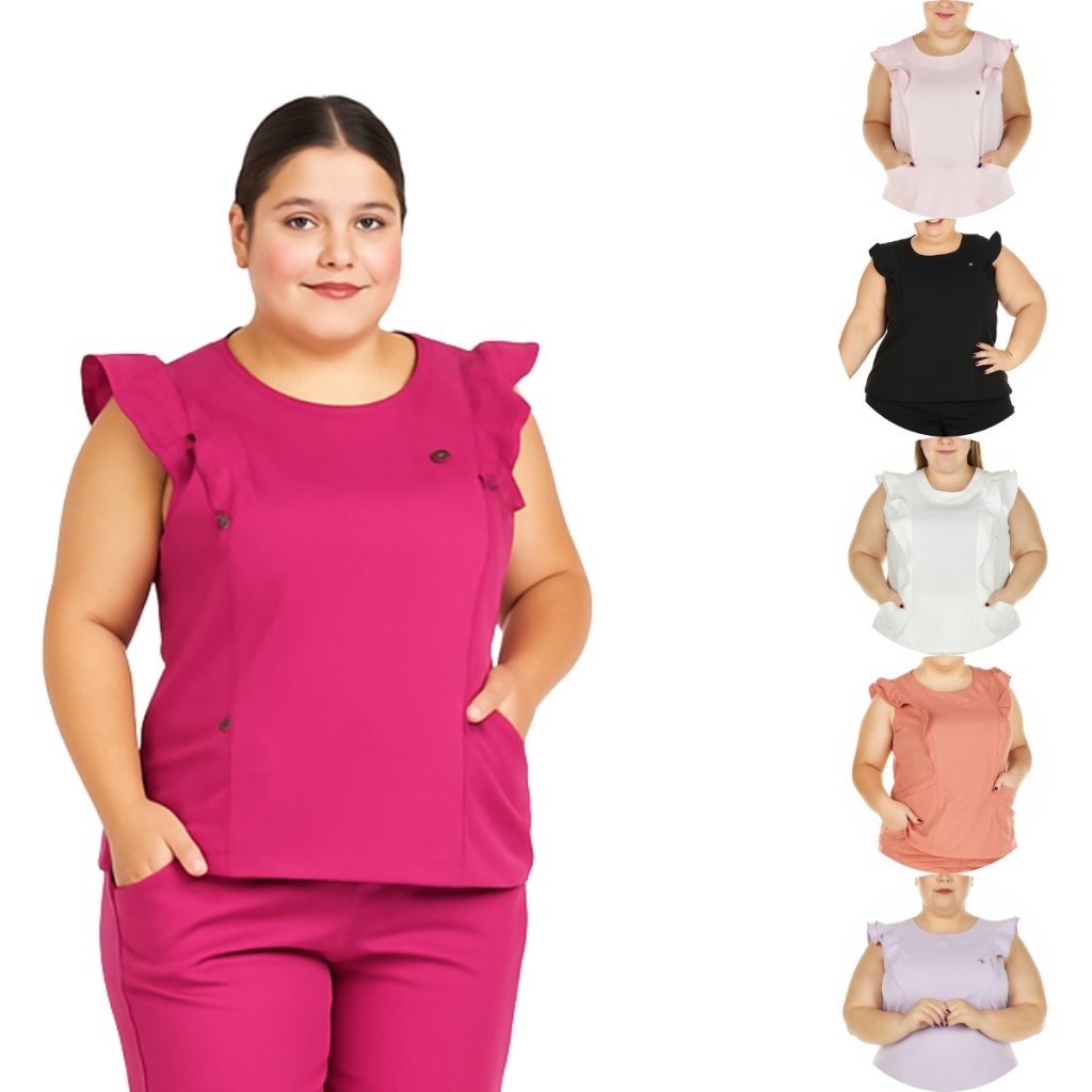 Blusa Scrub Feminina Plus Size Babado Elegante Conforto Profissional Estilo Moderno Trabalho em Oferta na Shopee