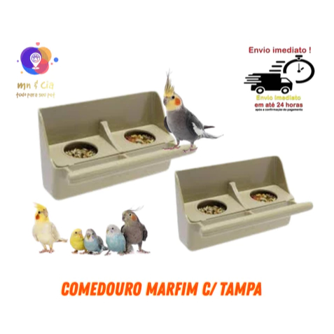 Comedouro Marfim Com Tampa - Excelente Passarinhos Canario Curio Pintassilgo Coleiro Passarinho com Suporte para Lixa