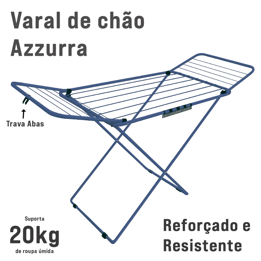 Varal de Chão Dobravel Azzurra c/Abas Azul 1,23m - Secalux