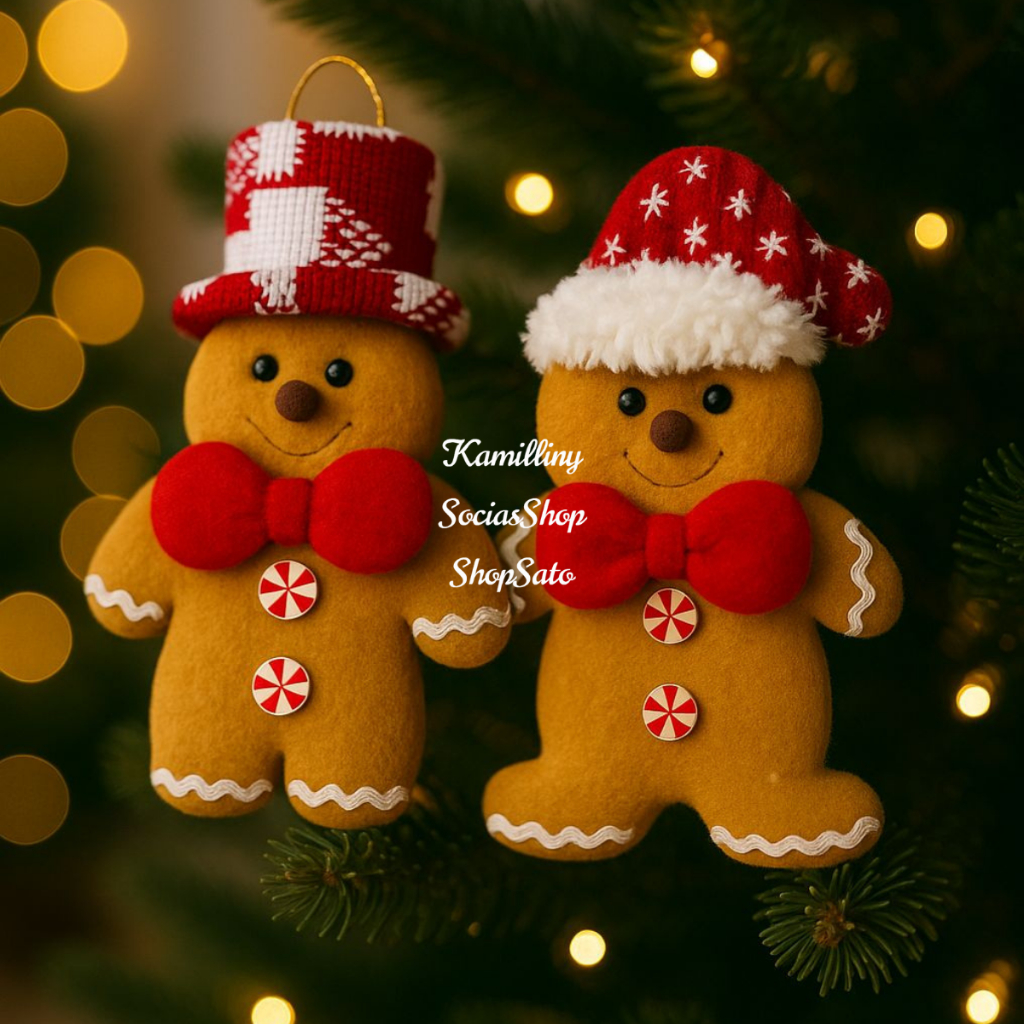 2 Enfeites Decoração Natal Pendente Biscoito De Gengibre Pelúcia Para Árvores de Natal Decoração Completa 0058