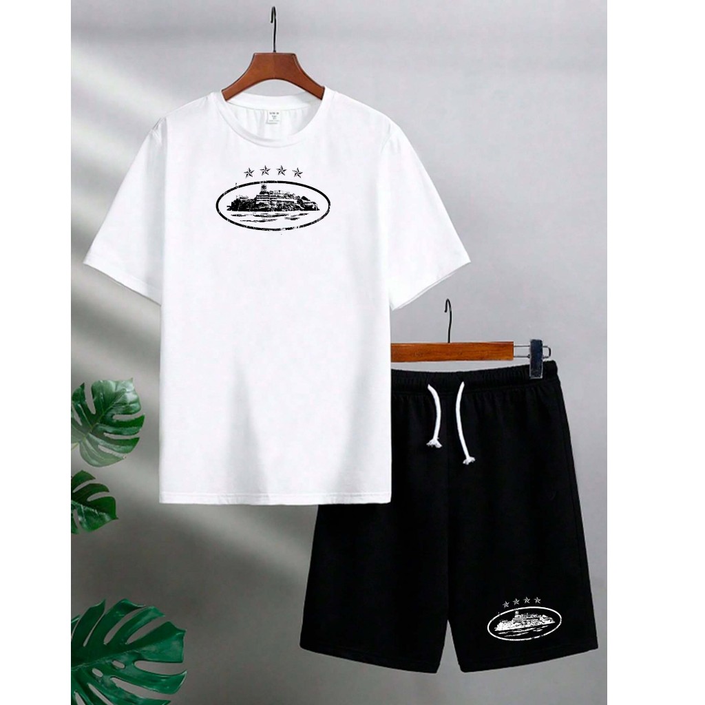 Kit Streetwear Camiseta Oversized algodão 30.1 penteado + Short de moletom Premium Corteez Branca