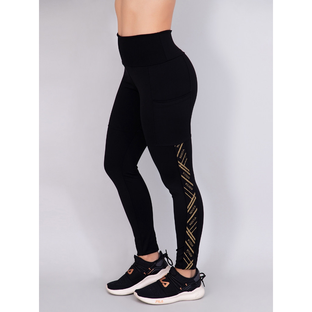 Calça Legging Cintura Alta de Poliamida Rocca Gold Pocket em Oferta na Shopee