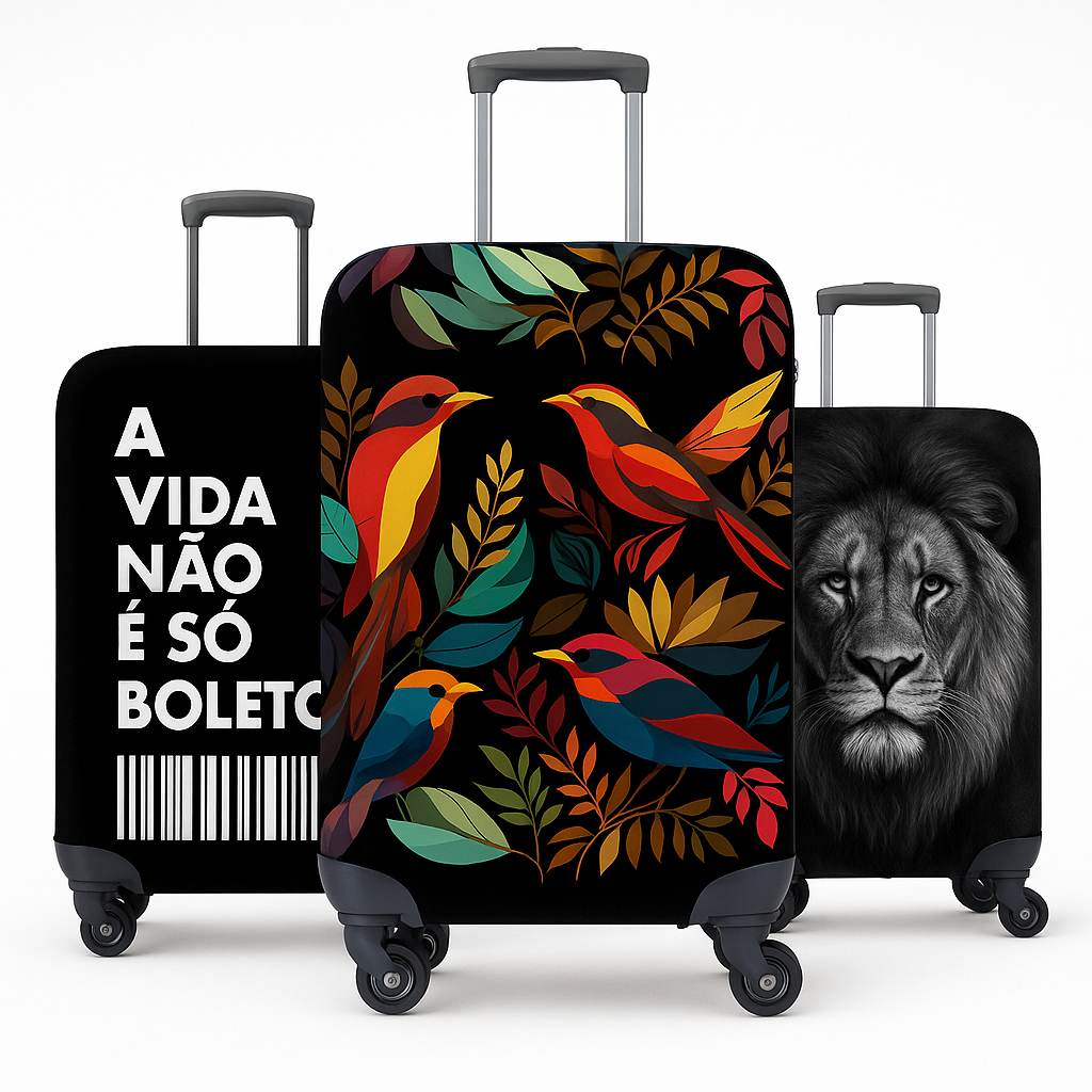 Imagem Capa para Mala de Viagem Estampada Malha Suplex Resistente Protetora Segura Bagagem Protegida