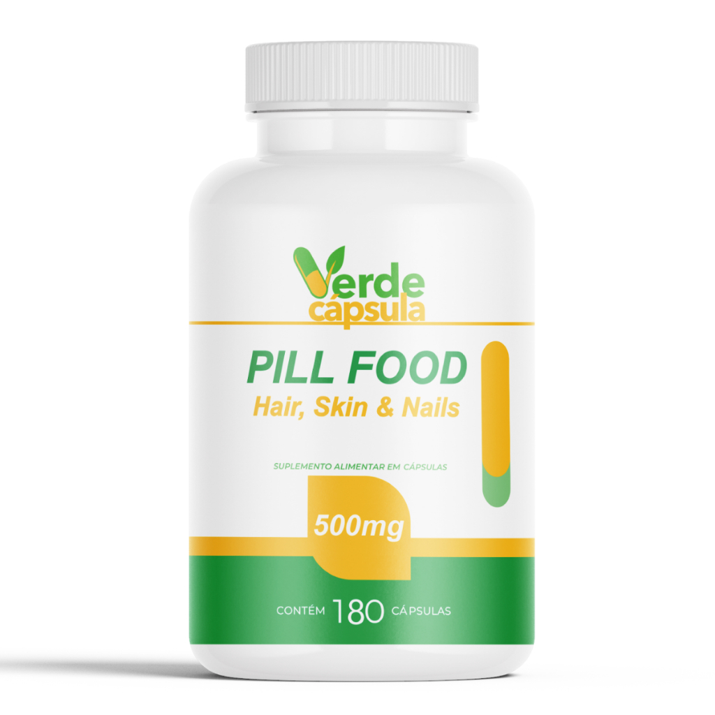 PILL FOOD Turbinado 180 Cápsulas - Vitamina Para Cabelo e Unhas - Suplemento Capilar Verde Cápsula