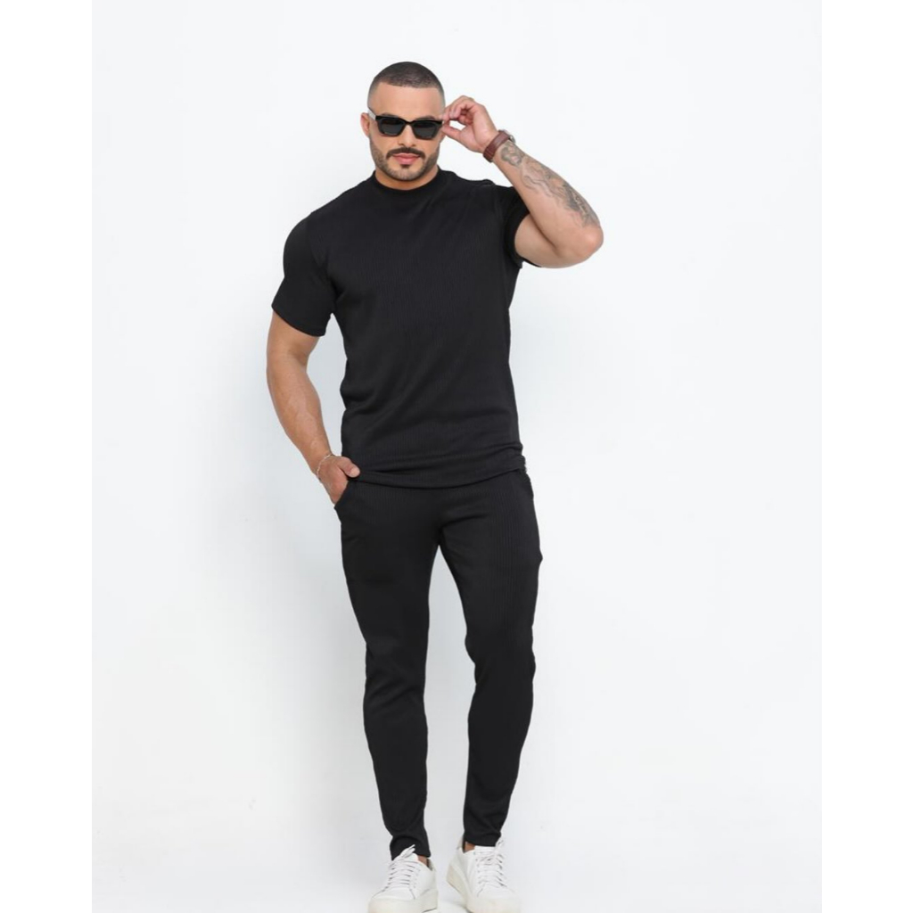 Conjunto Masculino Luxo Adulto Moda Elegante Outono Inverno Gola Redonda e Calça