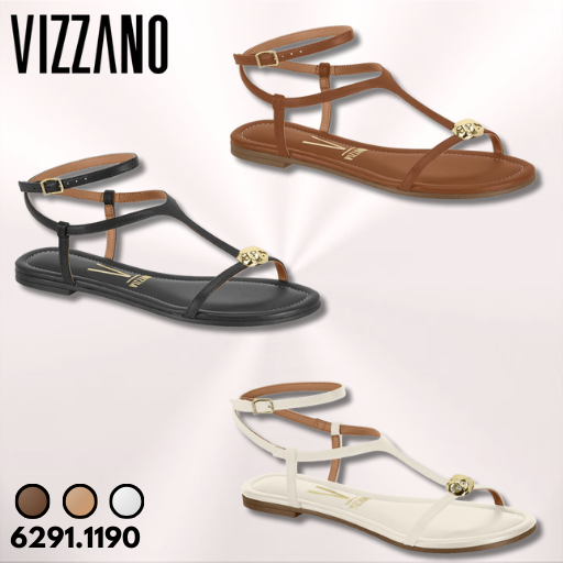 Sandália Rasteirinha Pelica Vizzano Elegante com Detalhe Dourado em Oferta na Shopee