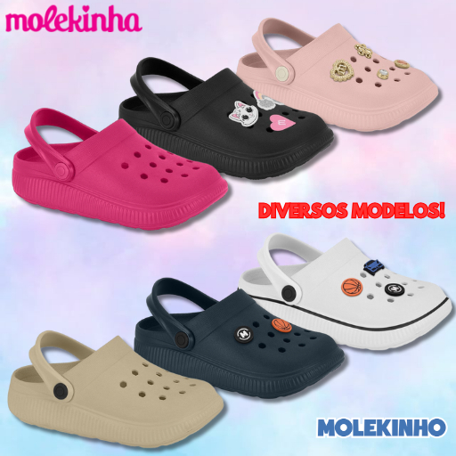 Babuche Infantil Clog e Molekinha WOW Clog Babuche EVA Tira PVC Papete Leve Confortável