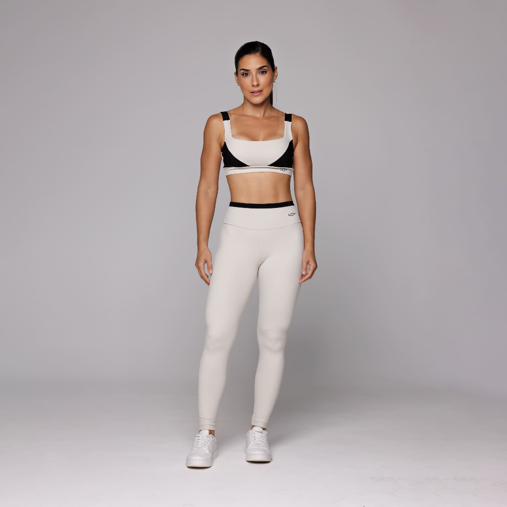 Conjunto Academia Fitness Feminino Top Recorte e Calça Legging Cós Duplo Detalhe