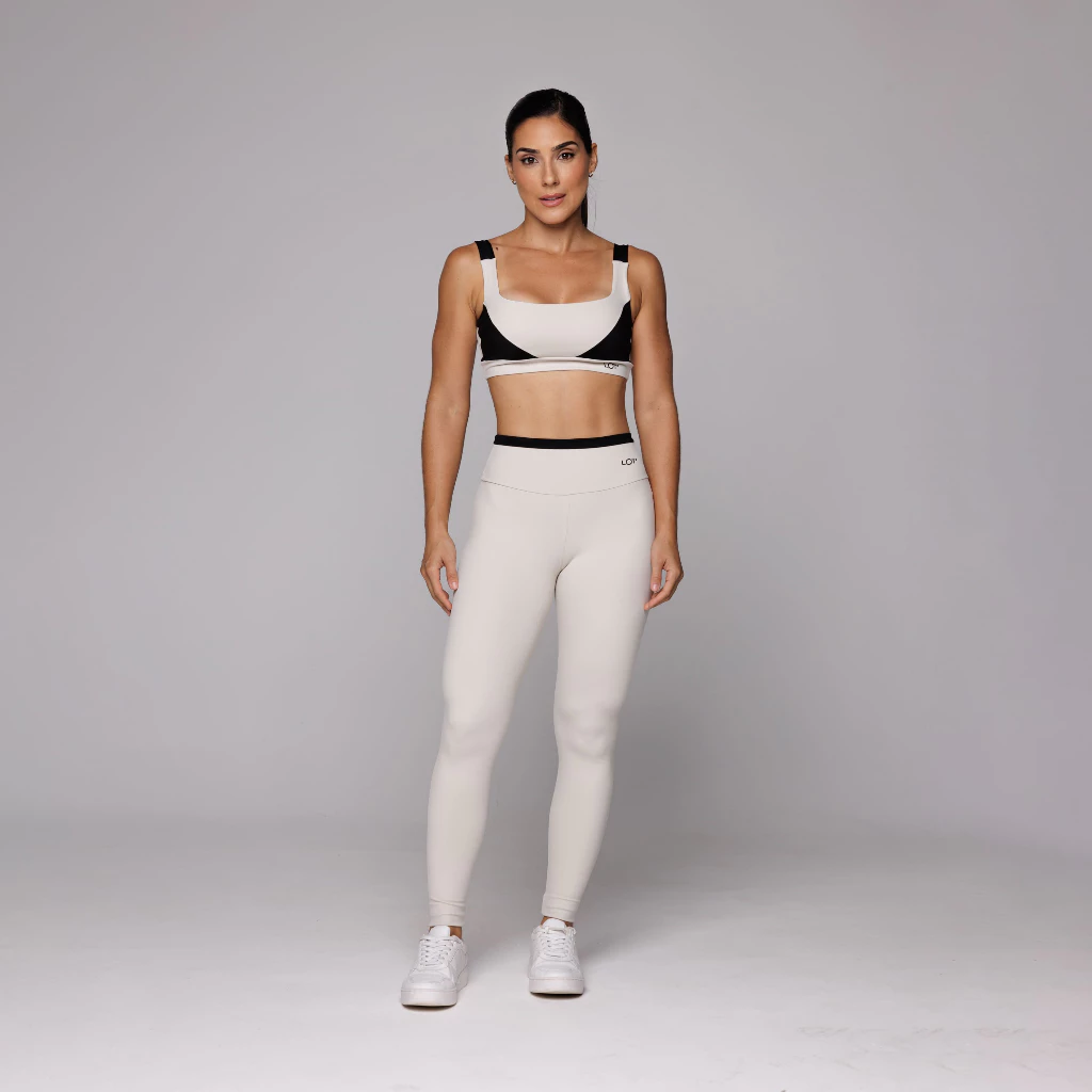 Conjunto Academia Fitness Feminino Top Recorte e Calça Legging Cós Duplo Detalhe Preto Coleção Duo — imagem 1