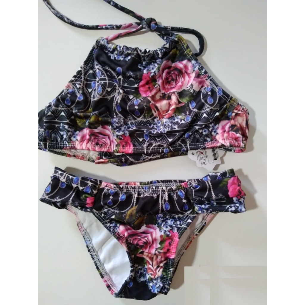 Biquini Menina Infanto Juvenil Cropped Praia Piscina Floral