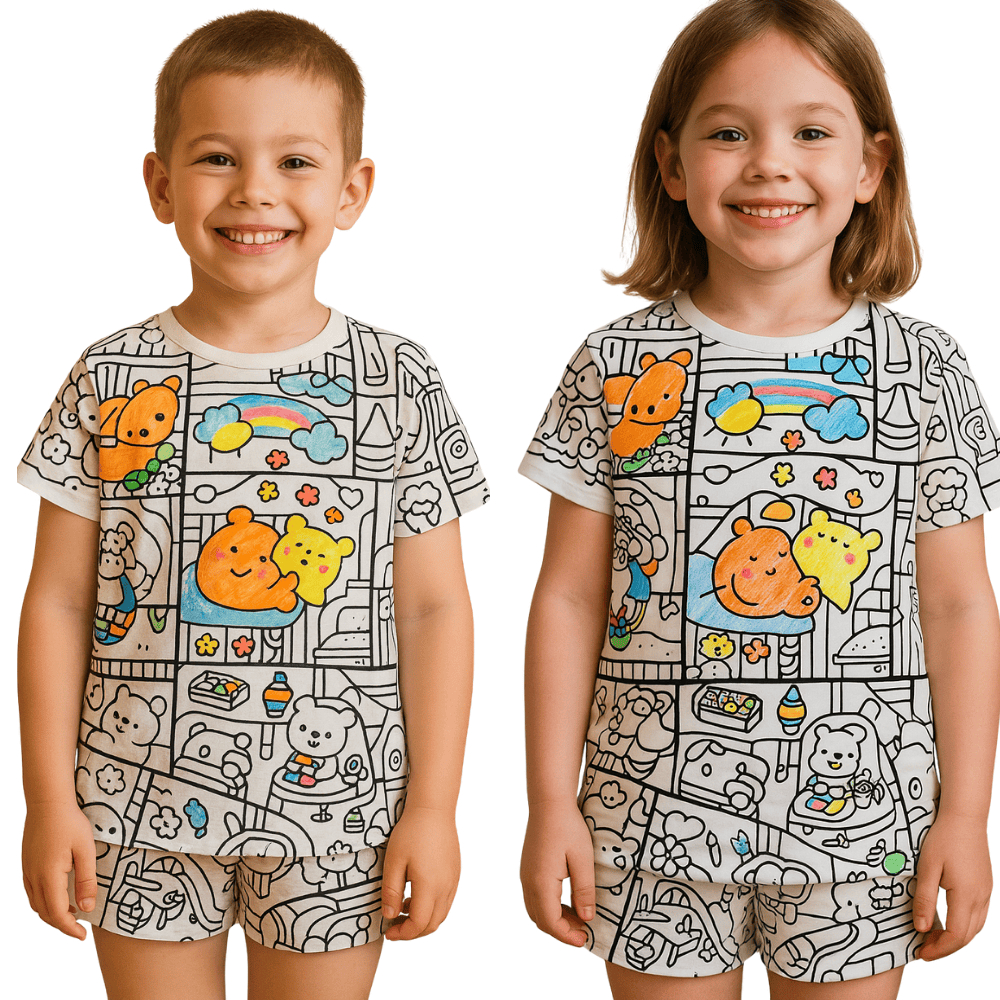 Pijama Infantil Faça Você Mesmo  Roupa Para Colorir Pintada À Mão Dormir Em Casa/ Pijama Infantil Criança Colorir