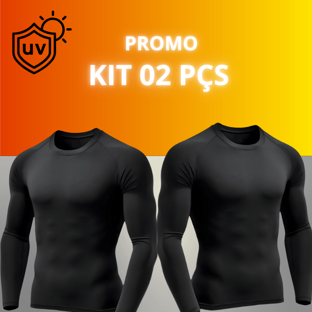 Kit 02 Camiseta Térmica Proteção UV Segunda Pele Compressão Manga Longa Frio Calor em Oferta na Shopee