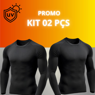 Kit 02 Camiseta Térmica Proteção UV Segunda Pele Compressão Manga Longa Frio Calor