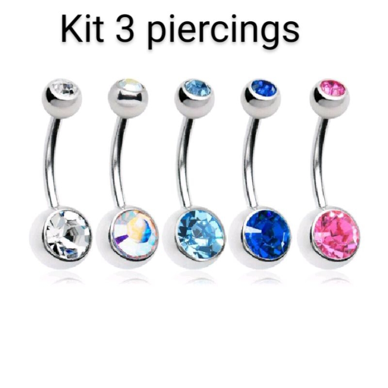 kit 3 piercings umbigo