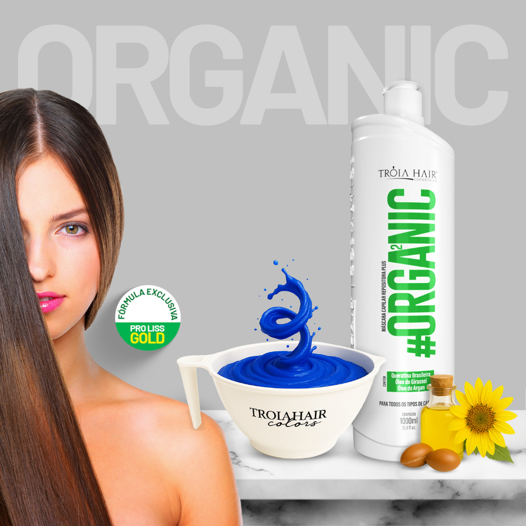 Kit Escova Progressiva Profissional Organic Troia Hair 2x1000ml Selagem Inteligente Livre de Formol