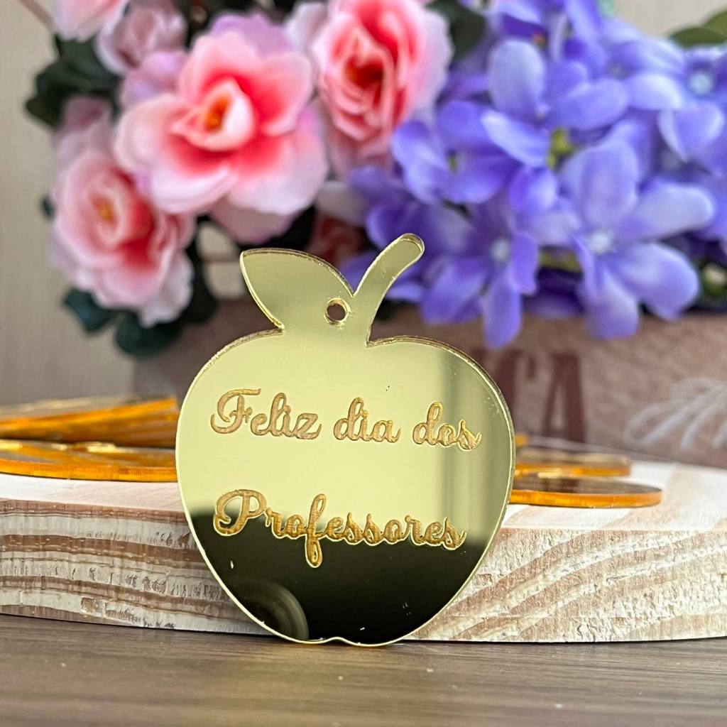 Aplique em Acrílico Feliz Dia Dos Professores Espelhado 4cm   - Para Lembrancinhas, Personalizados e Artesanato
