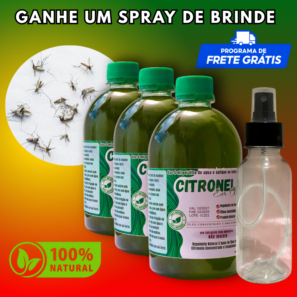 Repelente Natural Citronela Concentrado + Spray contra Mosquitos e Pernilongos - frascos 500ML em Oferta na Shopee