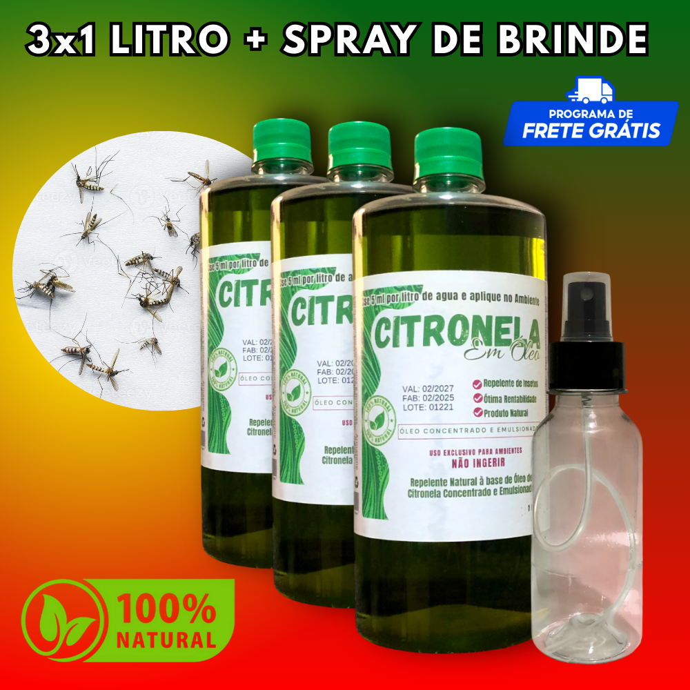 Óleo de Citronela 100% Natural Concentrado Repele Mosquitos -  CADA 1L Rende 200L em Oferta na Shopee