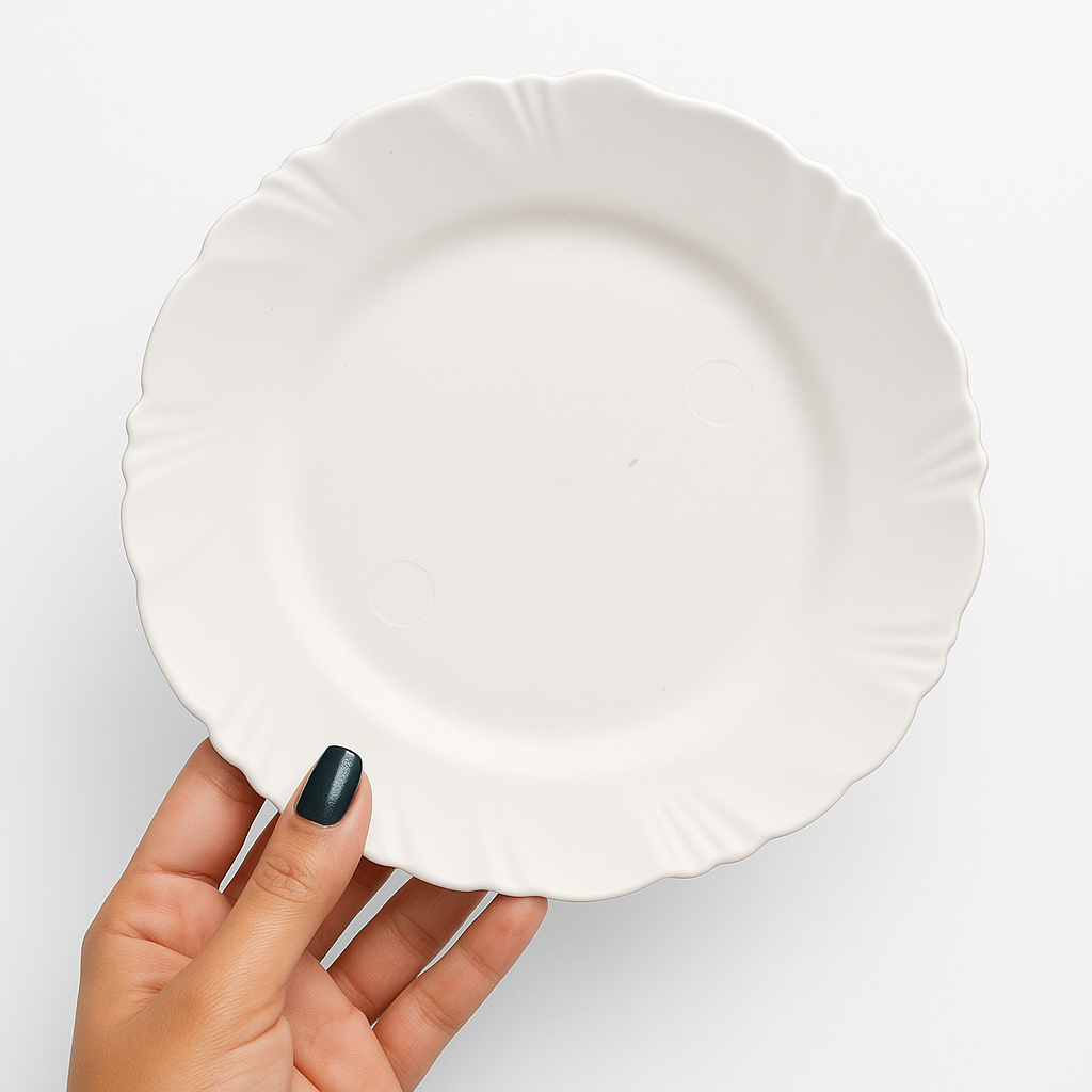 Kit 50 pratos sobremesa pétala branco redondo plástico mesa posta sorvete em Oferta na Shopee