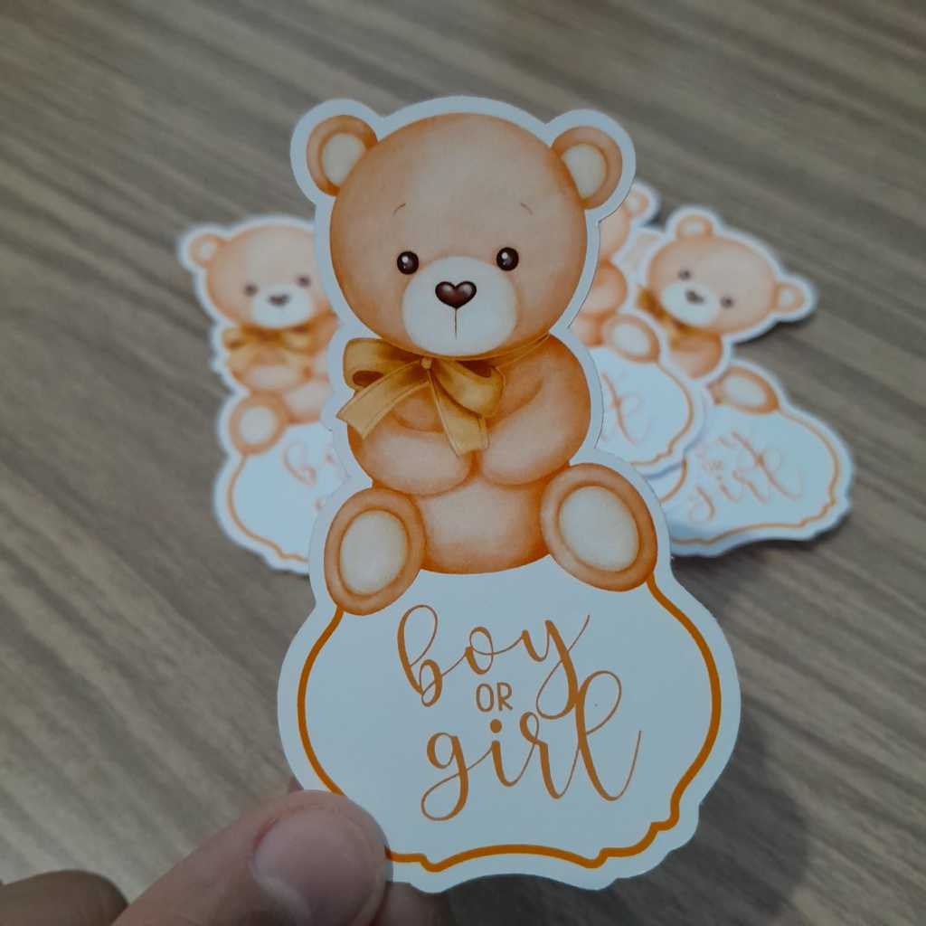 Apliques para Tubetes Chá Revelação  -  Ursinho Bege - Festa infantil - Lembrancinhas personalizadas