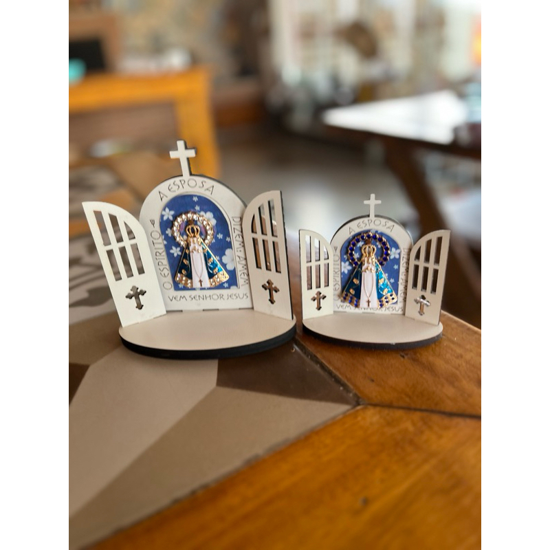 Capela Nossa Senhora Aparecida MDF – Imagem Religiosa Católica  Altar Decoração (10x10cm ou 14x14cm