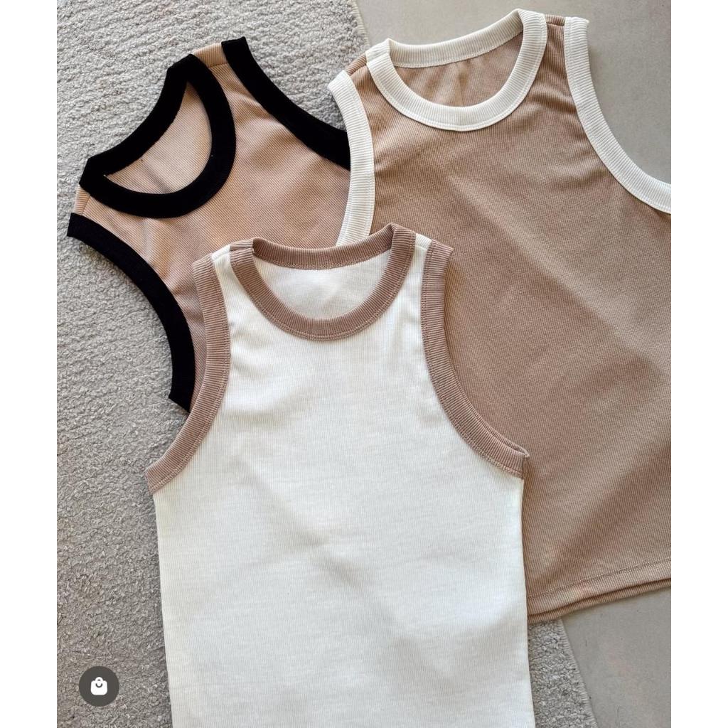 Kit 2 Blusas Feminina Bicolor Regata Canelada Ribana Premium Social Americana Basica Promoção em Oferta na Shopee