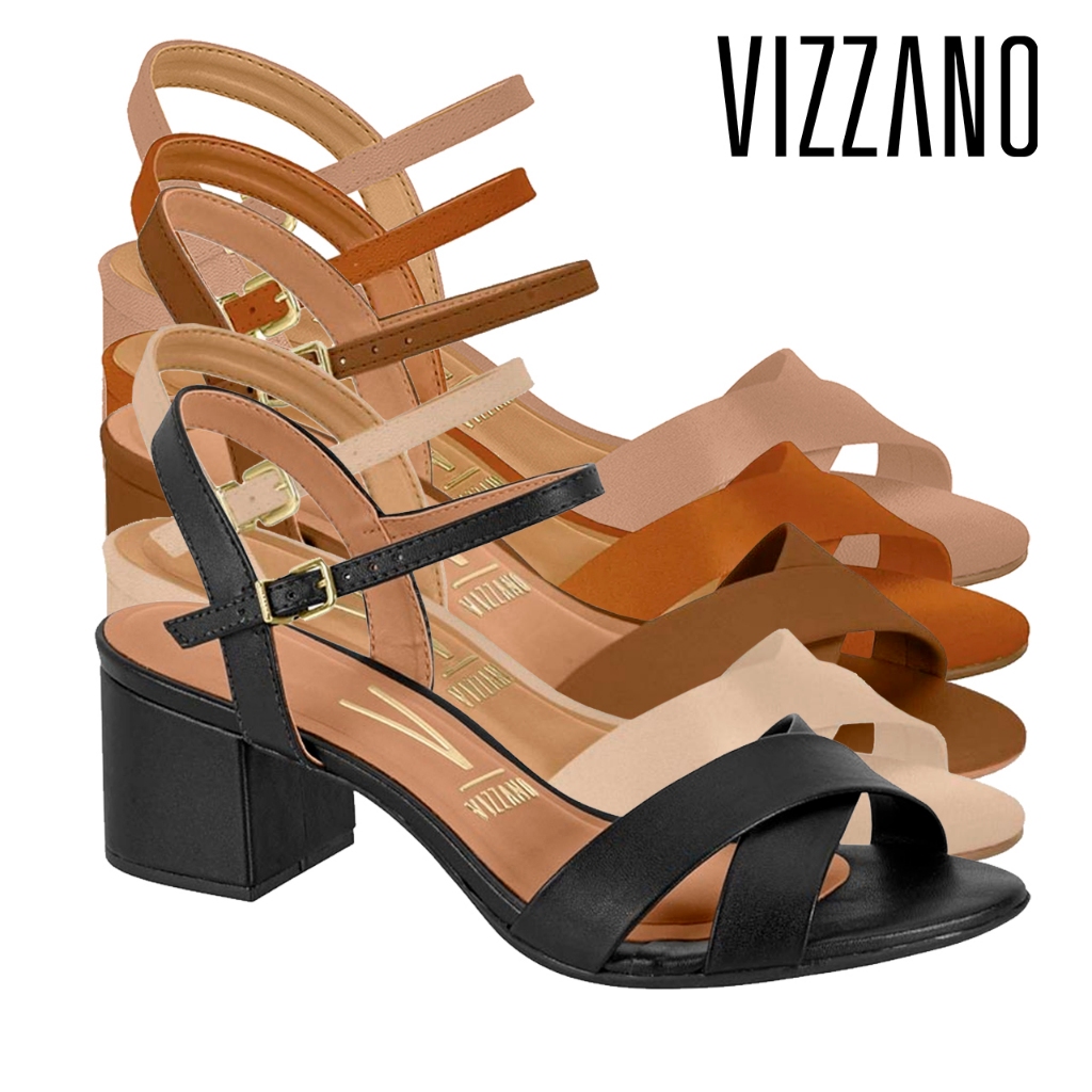 Sandália Feminina Vizzano Salto Médio Grosso Bloco 5cm Tira Preto Confortável Original em Oferta na Shopee