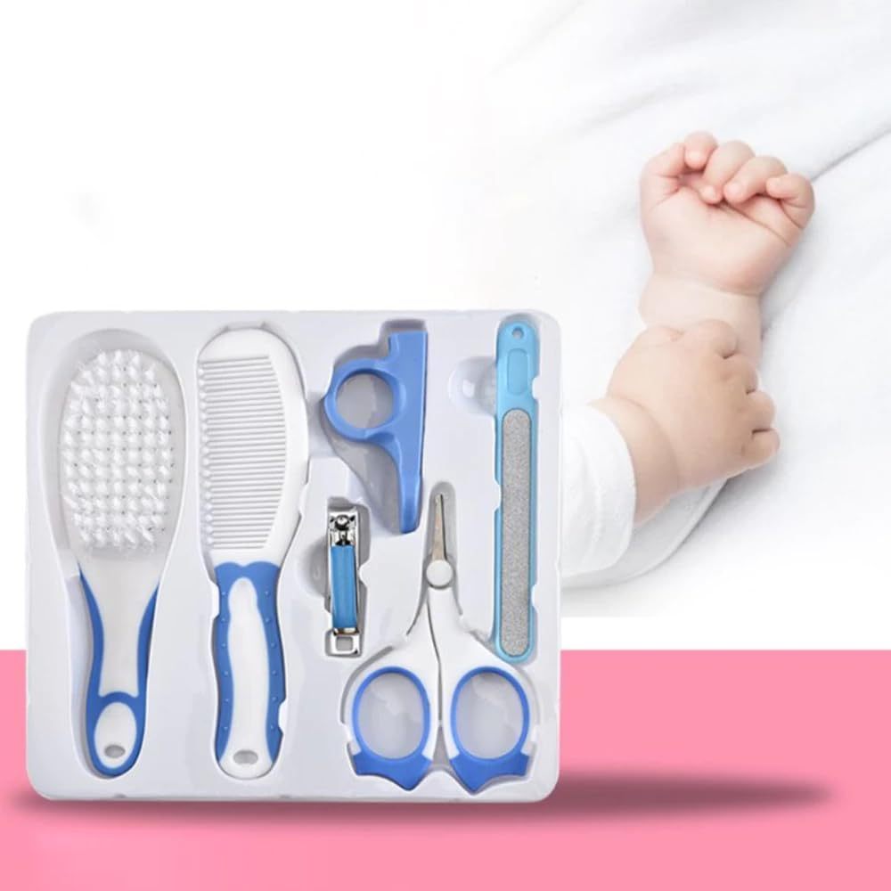Kit Higiene Bebê 6 Peças Tesoura Escova Cortador Unha Cuidados Infantil Bebê Recém Nascido