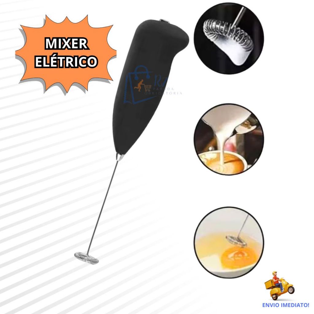 Mixer Elétrico Misturador De Bebidas  Manual  Batedor Portátil À Pilhas Com Ponta Em Inox