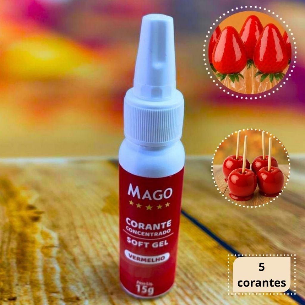 5 CORANTE SOFTGEL 15G VERMELHO, PARA MORANGO DO AMOR (MAGO) OFF em Oferta na Shopee